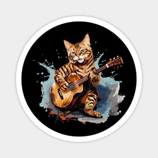 Bengal Cat Playing Guitar Magnet